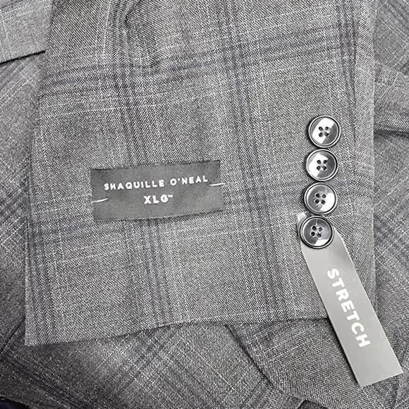Big and Tall Plaid Stretch Fabric Regular Fit Suit Jacket | Shaquille O'Neal XLG - Picture 11 of 14